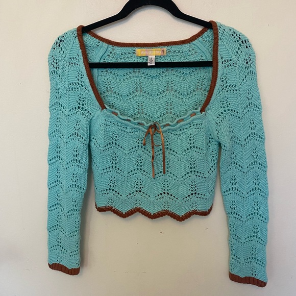 Urban outfitters blue crotchet cropped long sleeve top - Picture 4 of 4
